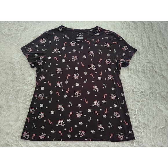 APT. 9 Women's Size XL Black Essentials Christmas Print T-Shirt - Picture 2 of 6